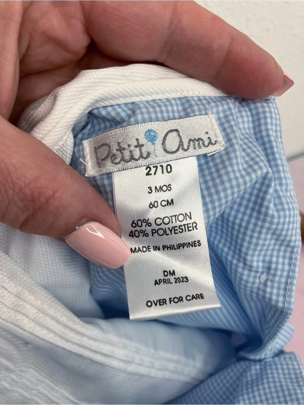 NWT Petit Ami one piece romper w/ hat blue and white gingham Jon Jon 3 months
